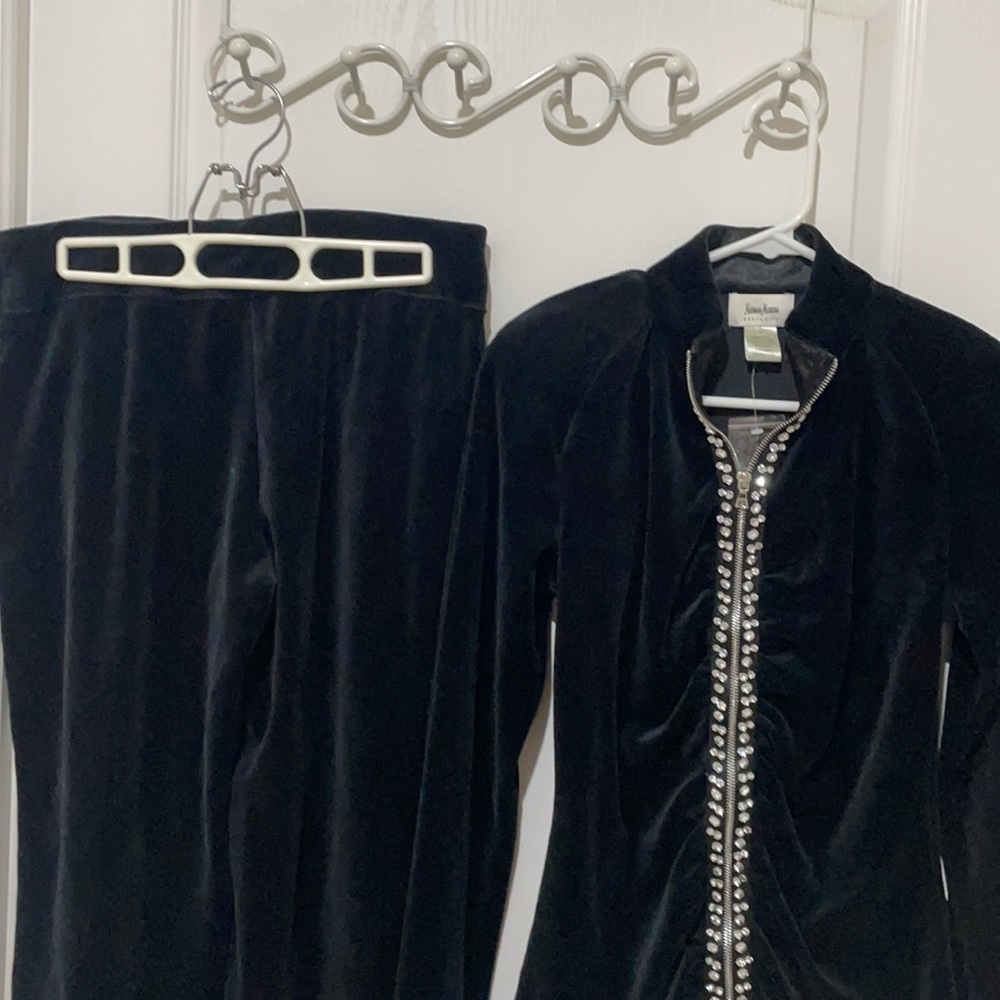 Neiman Marcus black velour tracksuit